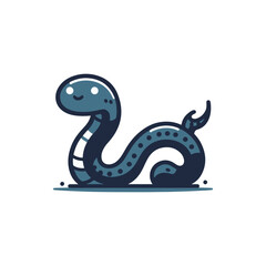 Playful cartoon snake with a smiling face, coiled on a flat surface, surrounded by a simple background