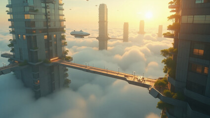 Cloudborne Cities — floating metropolises with crystalline architecture and sky bridges, ideal for sci-fi concept art, utopian urbanism projects, or high-tech fantasy game settings.