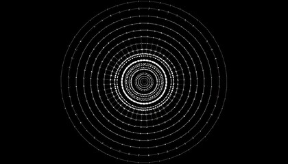 Circular Grid Of White And Colored Points Expanding In Black Background For Technological Data Visualization