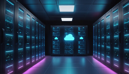 Futuristic Cloud Server Room, Data Center Technology