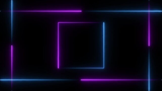Neon glowing frame background. Lasers are pink. repetitive motion animation sell, with neon lights shrinking and expanding. Neon line frame animation 4k icon.