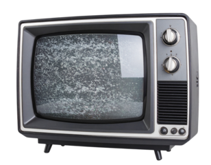 Old Metal-Framed Vintage TV with Static Screen, Angled Side View, Isolated