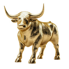 An isolated golden statue of a charging bull, a powerful symbol of wealth and success in the financial stock market