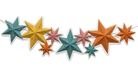 Retro Paper Star Garland on Transparent Background