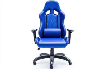 Blue gaming chair with ergonomic design isolated on white background