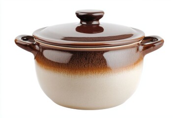 Small ceramic pot with lid isolated on white background