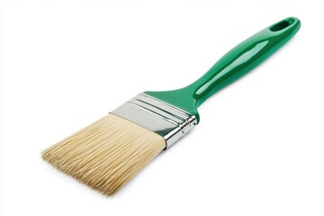 Green handled paint brush isolated on white background