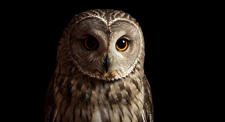 Fototapeta premium Majestic Tawny Owl with Intense Amber Eyes in Shadowy Light