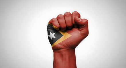 Fototapeta premium East Timor flag painted on fist symbolizing strength and unity