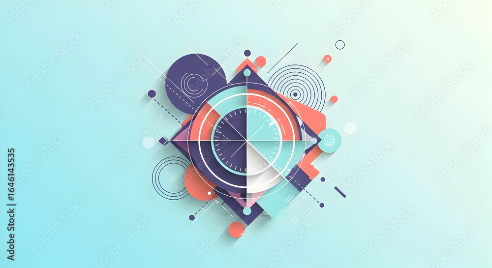Wall mural abstract geometric background with a dynamic composition of circles and lines for modern technology 