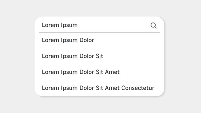 Search bar ui window with a drop-down suggestion list appears directly beneath the search bar vector illustration.