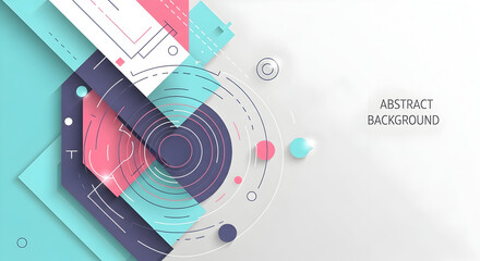 Obraz premium Modern abstract banner with layered geometric shapes, circles, and futuristic elements on a light background