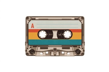 Fototapeta premium Retro audio cassette tape with colorful label design isolated on white background
