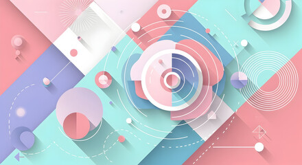 Obraz premium Abstract geometric background with flat design elements and modern shapes in a soft pastel color palette, a futuristic technology concept