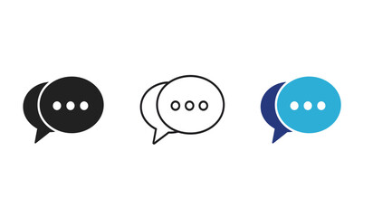 Three Speech Bubble Icons in Black Outline and Blue Representing Communication Dialogue and Messaging on a White Background for Web and App Design