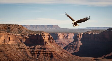 Naklejka premium Eagle soars over canyon landscape
