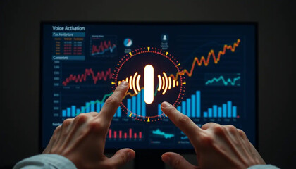 Hands interacting with a digital financial data visualization on a computer screen