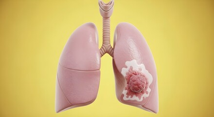Lung cancer illustration: malignant tumor shown inside the human lung