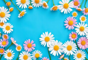 Fototapeta premium Delicate paper cut daisies arranged on a vibrant blue background, providing ample copy space, white, celebration