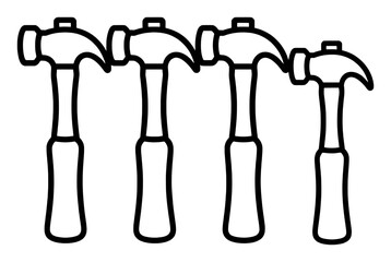 Black outline hammers arranged in a row tool construction