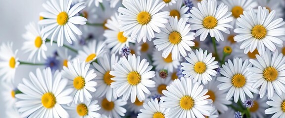 Delicate white & blue ditsy daisy print Minimalist seamless spring floral banner, design, wallpaper