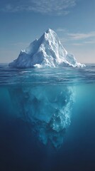 Awesome photo of large ice berg melting in ocean as climate change concept (Generative AI).