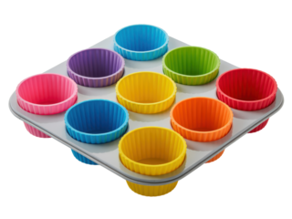 Colorful silicone cupcake liners in baking tray
