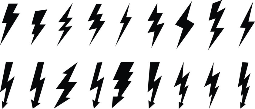 Electricity lighting icon set energy electricity,power icon,ower - lightning. Icon for design.No Parking Sign lightning bolt icon set in editable stroke and filled. electric power symbol.