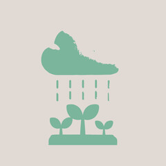 Cloud raining on small plants growing in soil.