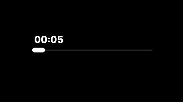 A 1-minute loading animation on a plain black screen, featuring a horizontal white progress bar and digital countdown timer. The bar gradually fills from left to right over the course of 60 seconds,