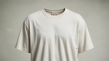 A simple ivory T-shirt displayed with a neutral background. The garment is of high quality