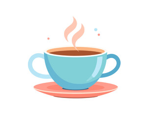 Blue Coffee Cup with Steam on Saucer Illustration