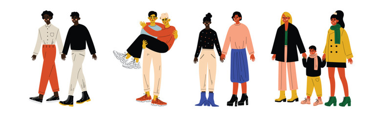 LGBT Couples with Man and Woman Romantic Gay Pair Vector Set