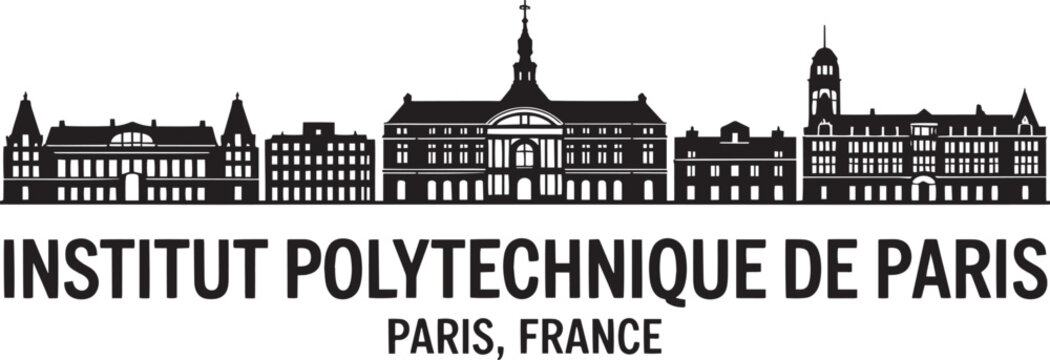 Institut Polytechnique de Paris Skyline Silhouette Vector Illustration in Black and White