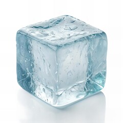 Realistic Ice Cube with Detailed Frost and Transparent Background