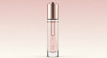 A sleek, elegant cosmetic serum bottle with a dropper against a soft, gradient background.
