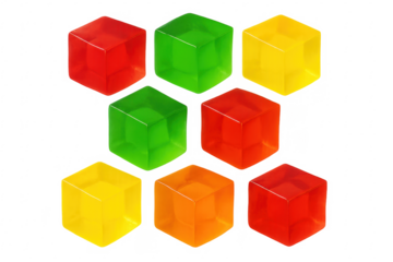 Colorful gelatin cubes on transparent background forming a pattern