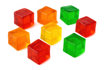 Colorful gelatin cubes on transparent background creating a vibrant and sweet display