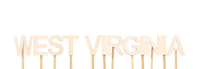 Name of the state of West Virginia formed with handcrafted wooden letters, useful image for graphic content on state geography, cultural history, or children's educational material