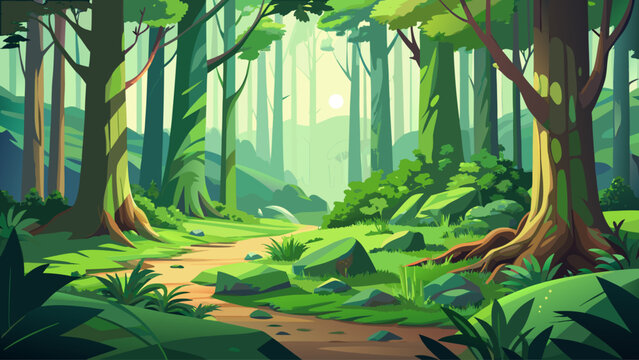 Golden sunlight filters through the towering canopy, painting shifting patterns on the mossy floor, where silence speaks softly, and the landscape breathes in harmony with nature&rsquo;s serene rhythm.