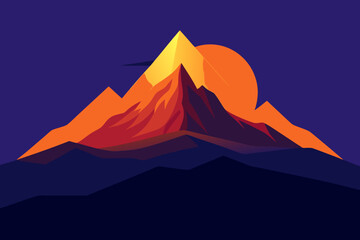 Vibrant sunset over stylized mountain peaks