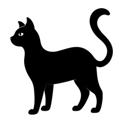 Elegant black cat silhouette standing profile view