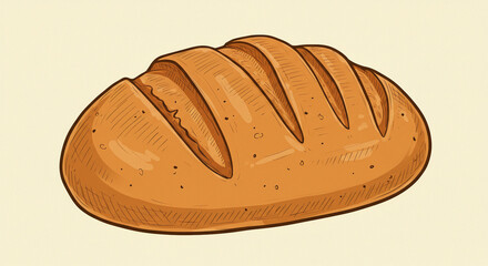 Food Illustration Drawing of Fresh Bread Loaf