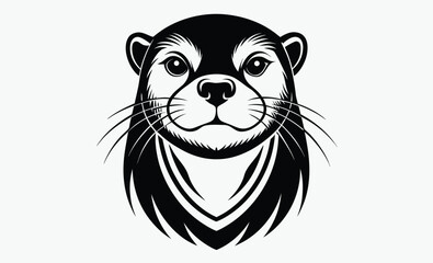 Otter head silhouette, aquatic mammal vector, wildlife icon, black animal illustration, otter head silhouette line art vector illustration with a white background