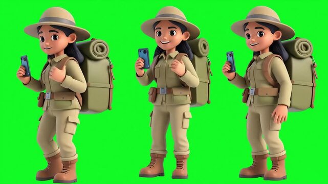 Adventurous cartoon character with a backpack and hat, ready for exploration and discovery in a whimsical and vibrant setting.