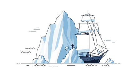 Nautical Adventure Graphic: Ship Navigating Iceberg Field in Arctic Waters, Exploring Cold Regions