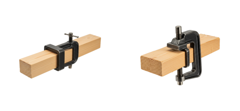 Woodworking clamps in action workshop setting tools and equipment indoor environment craftsmanship concept. Set cut out PNG