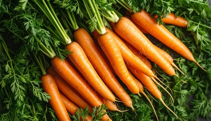 Carrots with roots, top view.