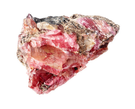 natural rough rhodonite mineral cutout on white