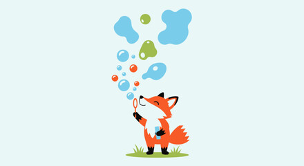Fototapeta premium Playful Fox Blowing Bubbles Having Fun Outdoors on a Sunny Day Artwork